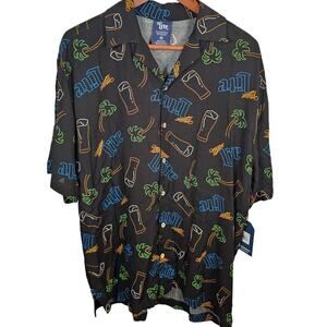 Miller Lite Neon Signs Hawaiian Beach Button Down Shirt Palm Trees Medium NWT